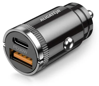 Obrázek produktu pro Aligator mini nabíječka do auta Power Delivery 30W,USB-C + USB-A, USB-C kabel pro iPhone/iPad