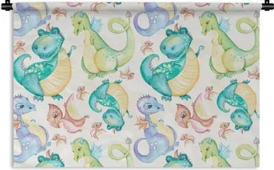 Produktbild von MuchoWow® Wandteppich Wandbehang Dinosaurier - Aquarell - Kinder - Jungen - Mädchen - Kinder 90x60 cm Tapisserie Dekoration Wandtuch - Wandskulpturen - Bildteppich