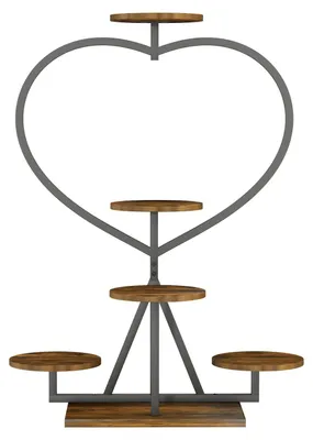 Produktbild von Herzförmiges Pflanzenregal - Blumenständer aus Metall - 5 Etagen - Für Balkon und Garten - 45x24x105 cm - Braun