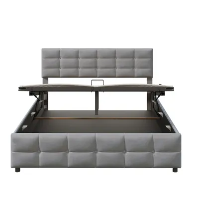 Produktbild von okwish Boxspringbett Polsterbett 180 x 200 cm, Hydraulisches Stauraumbett mit Bettkasten Stauraum(Ohne Matratze)- Grau