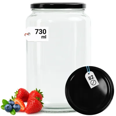 Zdjęcie produktu dla Szklany Słoik 730 ml z Zakrętką fi82 – Do Domowych Przetworów, Owsianek i Przechowywania Żywności