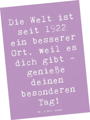 Produktbild von Mr. & Mrs. Panda Postkarte Spruch 1922 Geburtstag - Lavendeltraum - Geschenk, Postkarten, Glückwunsch, Geburtstagsgeschenk, besonderes, besonderer Tag, bildkarte, geboren