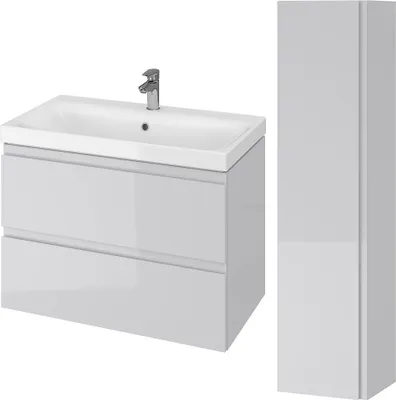 Produktbild von BADLAND Badmöbel Set MODUO 80 Waschbecken-Unterschrank, Hochschrank 160x40x34, Türen mit Spiegel, Grau