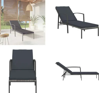 Produktbild von vidaXL Sonnenliege mit Auflage Poly Rattan Grau - Sonnenliege - Sonnenliegen - Gartenliege - Rattanliege