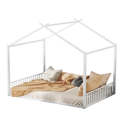 Produktbild von 140*200cm Flachbett(weiss)Eisenrahmenbett, Kinderbett, Hausleiste