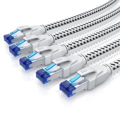 Obrázok produktu pre Primewire 5x LAN kábel, CAT.8, RJ-45 (Ethernet) (50 cm), patch kábel CAT 8, bavlnený plášť, sieťový kábel 40 Gbit/s - 0,5 m
