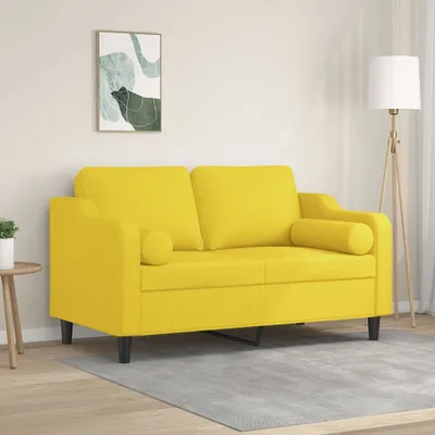 Produktbild von Design 2-Sitzer-Sofa mit Zierkissen Hellgelb 120 cm Stoff, Schlafsofas 2024 Neu