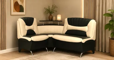 Produktbild von Eckbank Arabika Essecke Sitzbank in Schwarz Beige Hellbeige Kunstleder mit Ablage Stauraum