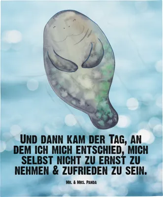 Produktbild von Mr. & Mrs. Panda Babydecke Seekuh Happy - Oceanblue - Geschenk, Respekt, Schlummerdecke, Meer, Achtsamkeit, Fleecedecke, Freundin, Zufrieden, Plaid, Selbstliebe