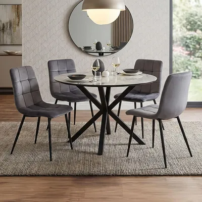 Produktbild von Homestyle4u Essgruppe Esstischset mit 4 Stühlen Sitzgruppe Esstisch rund Samt 3086