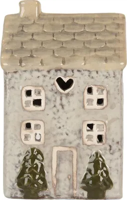 Produktbild von Clayre & Eef Teelichthalter Haus 9x8x15 cm Grau Keramik