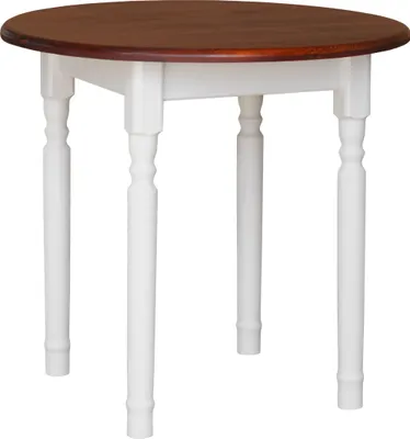 Produktbild von Weißer Runder Tisch II aus massivem Kiefernholz mit Tischplatte in der Farbe Calvados 90 cm