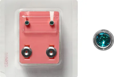 Produktbild von Erstohrstecker Chirurgenstahl Sterile Ohrstecker Zarge mit Stein in türkis 3mm