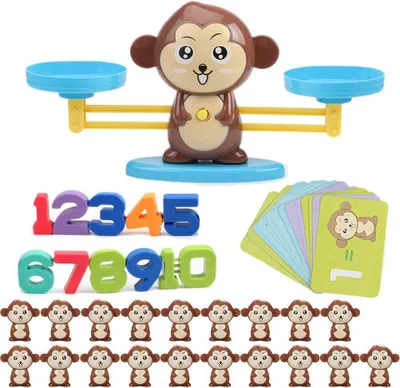 Productafbeelding van Montessori wiskundeweegschaal - Speelgoed - Cartoondier balans - Wiskundespeelgoed - Educatief speelgoed met weegschaal en accessoires