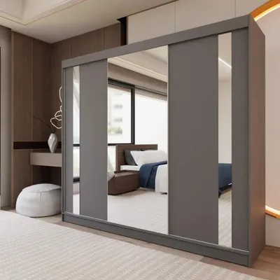Image de BEAUTYSOFA Armoire à portes coulissantes GAJA II 240 cm - armoire à trois portes, armoire, armoire avec miroirs, tringle à vêtements et 4 tiroirs, couleur : graphite