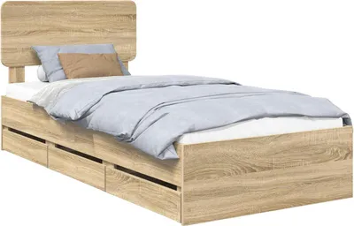 Zdjęcie produktu dla vidaXL Rama łóżka z wezgłowiem dąb sonoma 75 x 190 cm materiał drewnopochodny
