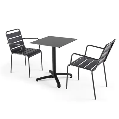 Produktbild von Set aus neigbarem quadratischem HPL-Tisch und 2 Metallsesseln Schwarz - Oviala Opéra