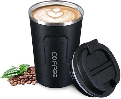 Image de Mug de voyage 380 ml en acier inoxydable noir, isotherme