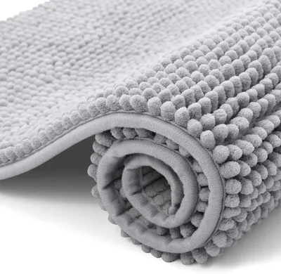 Image de Tapis de bain en chenille, tapis de bain antidérapant, tapis de bain moelleux, tapis de bain absorbant, tapis de douche lavable pour la salle de bain, 40 x 60 cm, gris clair