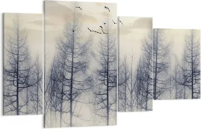 Produktbild von Bild auf Leinwand - Leinwandbild - 4 Teile - Bäume Vögel Himmel - 120x70cm - Wand Bild - Wanddeko - Wandbilder - Leinwanddruck - Bilder - Wanddekoration - Leinwand bilder - Wandbild - DL120x70-4546