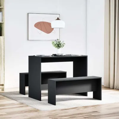 Produktbild von "2026 Aktion" 3-tlg. Esstisch und Bank/Essgruppe - Küchentischset modernes Design  - CLORIS - Set Schwarz Holzwerkstoff - NeuMöbel3731294