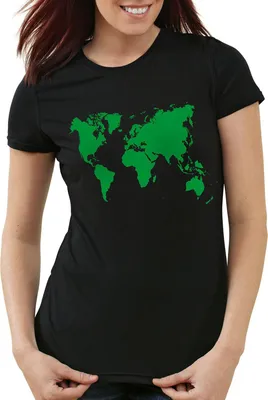 Produktbild von style3 Sheldon World Map Damen T-Shirt Weltkarte, Farbe:Schwarz, Größe:S