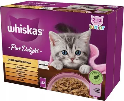 Produktbild von Whiskas Junior Pure Delight Geflügel Ragout in Gelee Katzennassfutter Multipack 4 x12 x 85 g (48 Portionsbeutel)