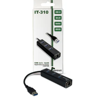 Obrázok produktu pre Inter-Tech ARGUS IT-310, USB 3.2 Gen 1 (3.1 Gen 1) Type-A, IEEE 802.3ab, IEEE 802.3i, IEEE 802.3u, Čierna, RJ-45, USB 3.2 Gen 1 (3.1 Gen 1) Type-A, Hliník, Windows 10, Windows 7, Windows 8, Windows 8.1