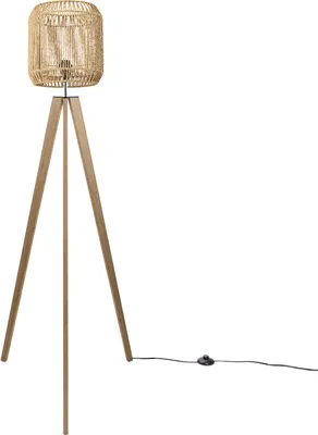 Produktbild von Stehlampe Modern Wohnzimmer Schlafzimmer Rattan Optik Boho Korb Stehleuchte E27 Lampenschirm Natur (Ø28 cm) Lampenfuß Stehleuchte Holz