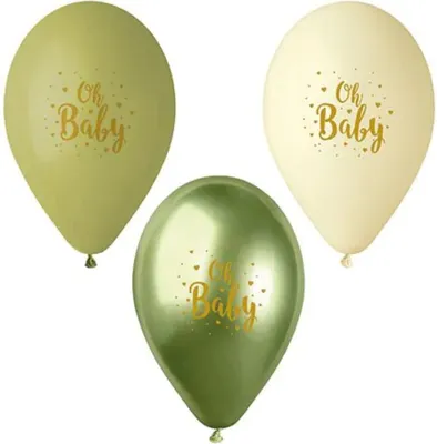 Productafbeelding van Papstar ballonnen, 29 x 90 cm, groen, assorti, "Oh Baby", 6 stuks