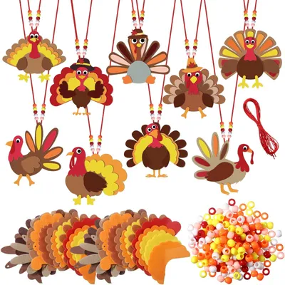 Productafbeelding van Inovra- Vilten Ornamenten Set van 18 - Herfst Decoratie - Kalkoen Kettingen - DIY Cadeaus - Feestdecoratie - Geschikt voor Schoolactiviteiten