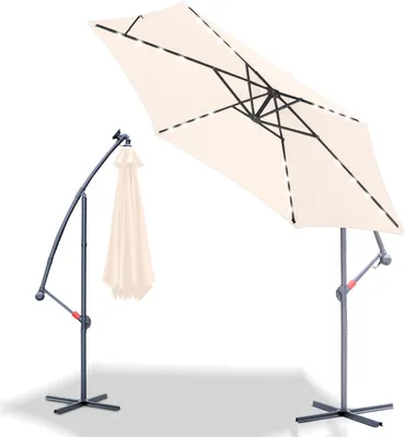 Produktbild von Ampelschirm 300 cm mit LED-Beleuchtung, UV-Schutz & Kurbel - Beige