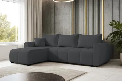Image de AX LIVING Canapé d'angle avec fonction sommeil Malatya L Mini canapé gris foncé G