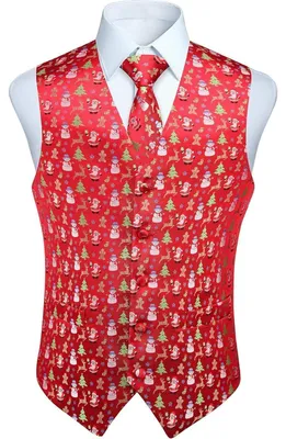 Productafbeelding van Herrenchristesvest met das en zakdoek, rood, maten XS-4XL