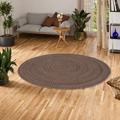 Produktbild von Naturfaser Teppich Handgefertigt Jute Meliert Rund, Größe:120 cm Rund, Farbe:Braun