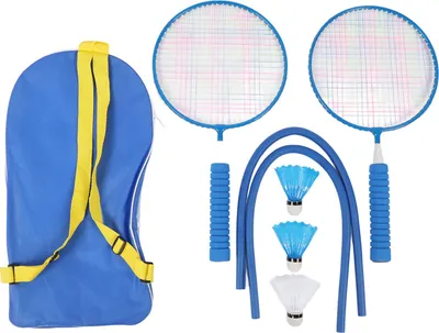 Produktbild von Kinder-Badminton-Set, leichter Kinderschläger mit 3 Federbällen, Tragetasche, Griffband, für Kinder bis 12 Jahre, Blau