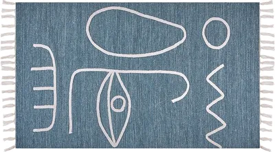 Produktbild von BELIANI Teppich Blau aus Polyester 80 x 150 cm Rechteckig Handgewebt Abstraktes Muster mit Fransen Boho für Innen und Außen Garten Terrasse Balkon
