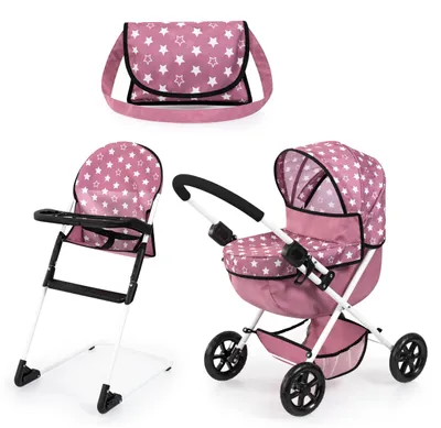 Produktbild von Bayer Design 13776AB Set Puppenwagen faltbar, Softer Griff, mit Tasche, Hochstuhl