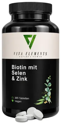 Produktbild von Vita Elements Biotin Selen Zink Komplex 365 Tabletten Haut Selenium Zinc Nahrungsergänzungsmittel