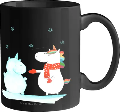 Produktbild von Mr. & Mrs. Panda cappuccinotasse Einhorn Schneemann - Schwarz - Geschenk, Schnee, Kuchen, Tasse, Kaffeebecher, Unicorn, schöne, Bedruckte, Handschuhe, Keramiktasse