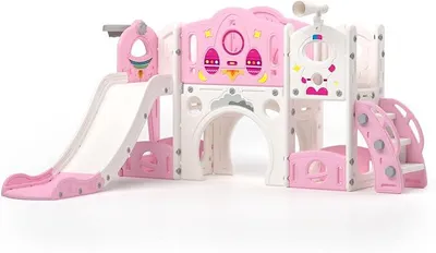 Produktbild von 9 in 1 Kleinkind Rutsche, und Kleinkind im Freien Spielset für Kinder 1-3 Jahre, Indoor & Outdoor Rutsche mit Treppe, Aufbewahrungsraum, Tunnel, Teleskop