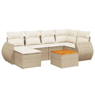 Produktbild von vidaXL 7-tlg. Garten-Sofagarnitur mit Kissen Beige Poly Rattan