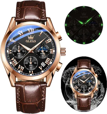 Image de OLEVS Montre à quartz chronographe pour hommes, Montre lumineuse pour hommes, Design élégant, Montre-bracelet de loisirs à la mode, Boîtier en acier inoxydable de haute qualité, Précise