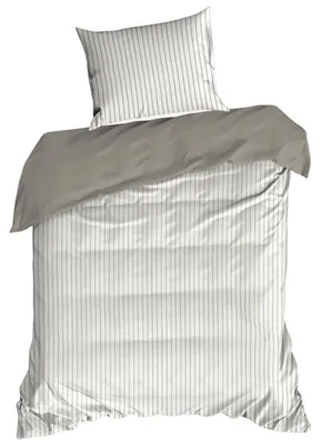 Image de EUROFIRANY | Literie - Linge de lit - 140x200 - Satin de coton - blanc et gris - Housse de couette - Motif à rayures
