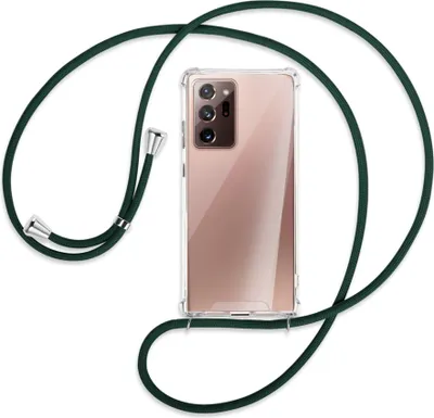 Produktbild von Handykette Backcover-Schutzhülle mit Band (Metall silberfarben) für Samsung Galaxy Note20 Ultra 4G,5G (N985,N986) - dunkelgrün