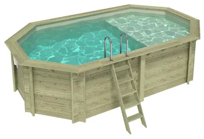 Immagine prodotto di Piscina in legno NEMO 5.79 x 3.49 – H.1.45 m con spiaggia, sabbia, Su telaio - senza cementazione