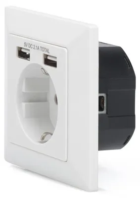 Produktbild von DIGITUS Unterputz Steckdose 250V + 2 x USB A, weiß