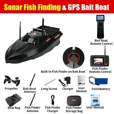 Produktbild von GPS Futterboot zum Angeln - JS90S Köderboot - GPS-Navigation & automatische Rückkehr - Reichweite 500 m - Traglast 3 kg - Fischfinder - 2,4G Fernsteuerung - JS90S GPS 84000