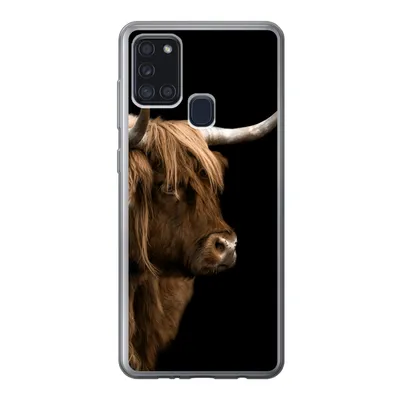 Produktbild von MuchoWow® Handyhülle Schutzhülle Hülle für Samsung Galaxy A21s Schottischer Highlander - Kuh - Schwarz Silikon Softcase Handy Hülle - Hartschale