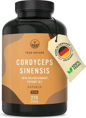 Produktbild von Cordyceps Sinensis (CS-4 Extrakt) - 270 Kapseln mit 40% Polysacchariden - Hochdosierter Vitalpilz - 1000 mg Tagesdosis - Vegan & Deutsche Produktion - TRUE NATURE®